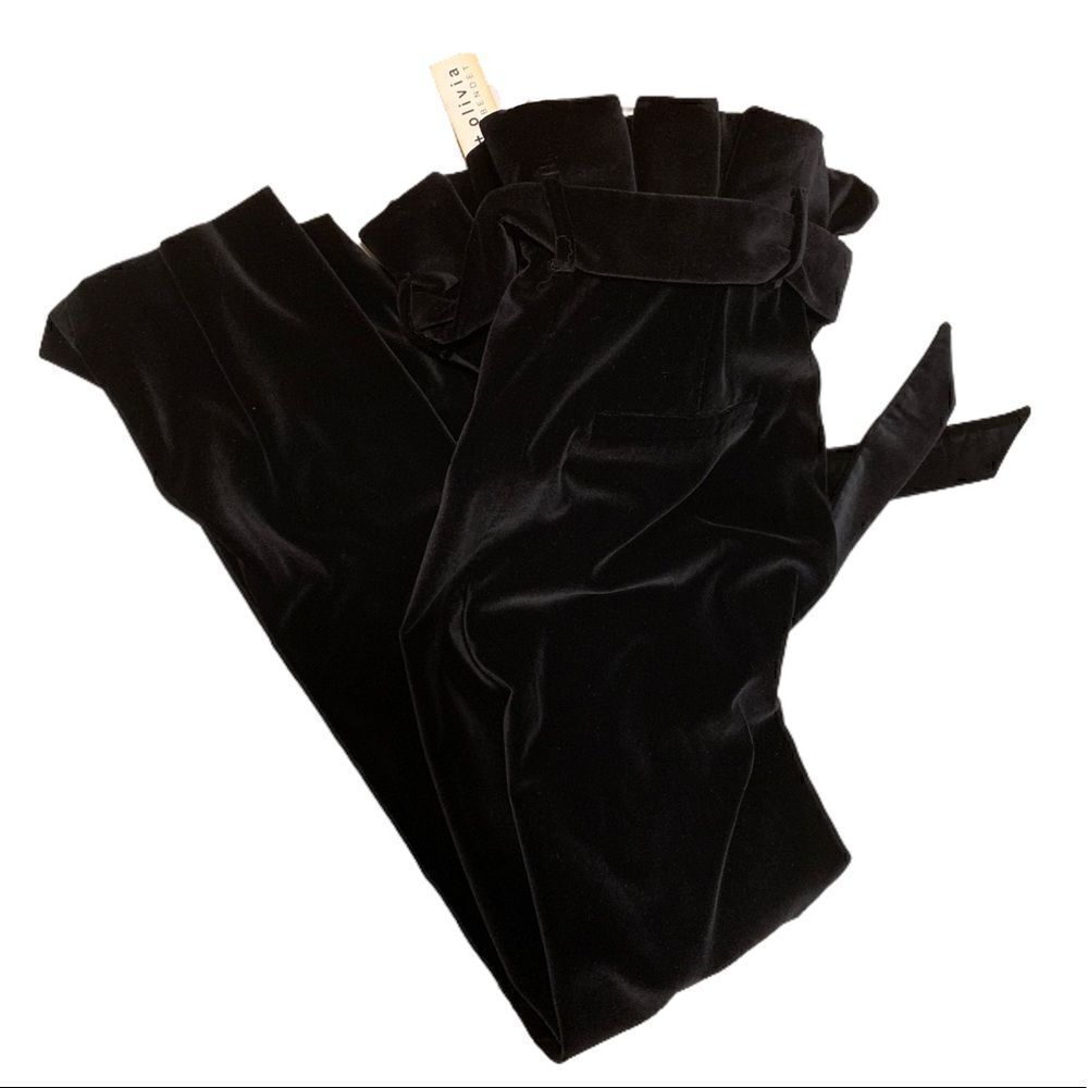 Alice + Olivia Black Velvet Paperbag Waist Pants